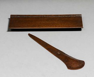 Roycroft Radial Hammered Copper Pen Tray & Letter Opener Set c1920s