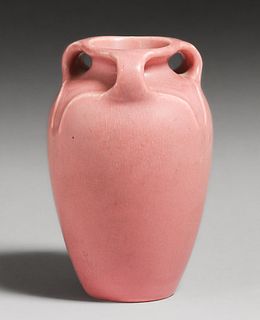 Rookwood Pottery #2428 Three-Handled Matte Pink Vase 1928