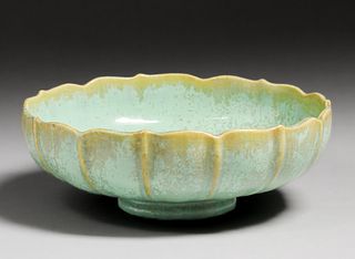 Fulper Pottery Pale Green Crystalline Fruit Bowl c1915