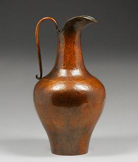 Tall Arts & Crafts Hammered Copper Pitcher c1910