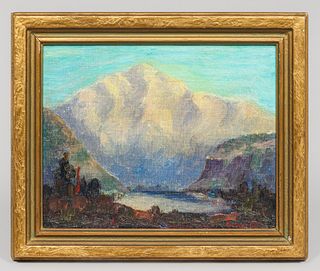 Norman Hart Small Oil Painting Sierra Mountain c1920s