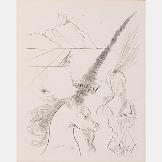 Salvador Dali (1904-1989) Lady and the Unicorn, Etching,