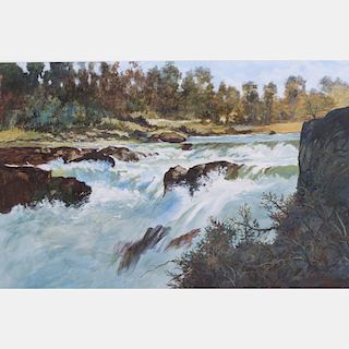 Don Trager (20th Century) River Scene, Acrylic on paper,