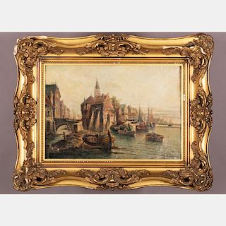 R. Nordman (19/20th Century) Harbor Scene, Oil on canvas,