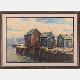 Adamson (20th Century) Harbor Scene, Oil on canvas,