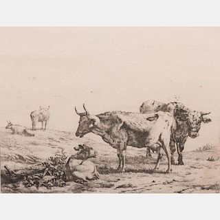 Old Master School (17th Century) Cows in a Field, Etching on laid paper,