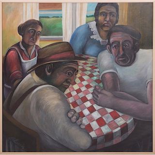 Dale Slavin (20th Century) Around the Kitchen Table, 1987, Oil on canvas,