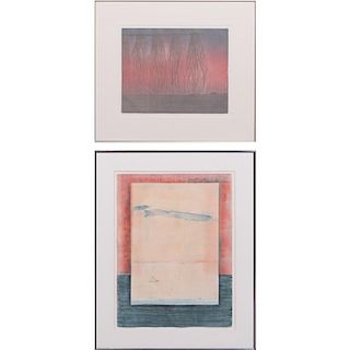 Carol High-Imes (20th Century) 'No Strings Attached, 1986,' and 'Threads of the Past, 1988', Two monoprints,