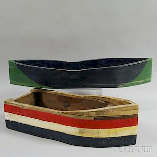 Two Painted Wooden Boat-form Containers