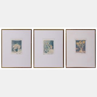 Bruce Gates (American, 20th Century) A Group of Three Floral Still Lifes, Polaroid transfer print,