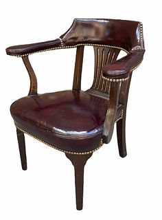 Ox Blood Leather Captain Chair with Nailhead Trim
