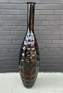 Massive Mid Century Brown Art Glass Floor Vase