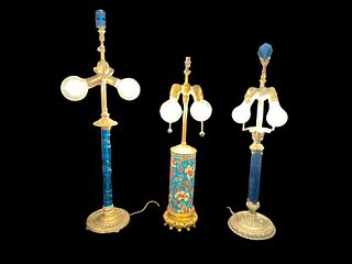 Collection LONGWY French Enamel & Blue Glass Lamps