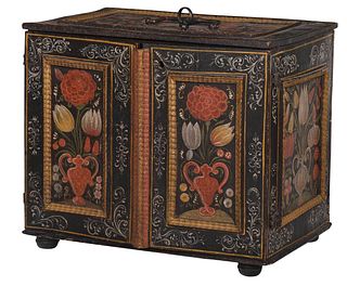 Fine Rare William and Mary Polychromed Valuables Cabinet 