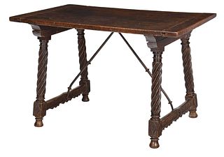 Spanish Baroque Walnut Iron Mounted Stretcher Table