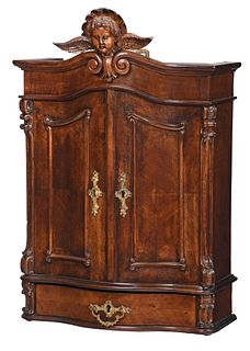 Baroque Style Walnut Angel Carved Hanging Cabinet