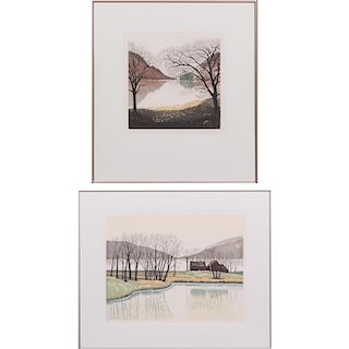 David London (20th Century) 'Lakeside' and 'Late Autumn', Two etchings,