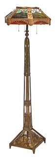 Bronze Dore Stained Glass Neoclassical Floor Lamp