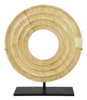 Chinese Carved Jade Bi Disc on Stand