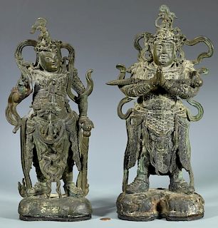 Pair Chinese Bronze Warrior Gods