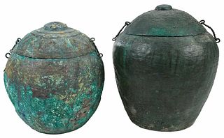 Two Lidded Chinese Bronze Vessels