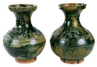 Two Chinese Green Glazed Pottery Vases
