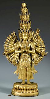 Gilt Bronze Jeweled Avalokitesvara Sculpture