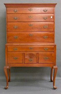 Queen Anne Carved Cherry Flat-top Highboy