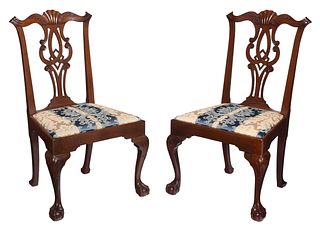 Pair of New York Chippendale Carved Mahogany Chairs