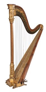 J.F. Browne & Co Carved and Gilt Wood Semi-Grand Harp