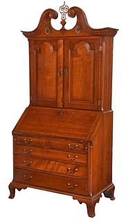 Connecticut Chippendale Carved Cherry Desk and Bookcase