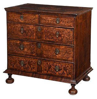William and Mary/Style Figured Walnut Five Drawer Chest