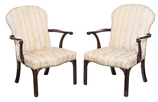 Pair of George III Carved Mahogany Open Armchairs