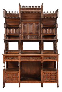 Gothic Revival Carved Oak Sideboard Cabinet