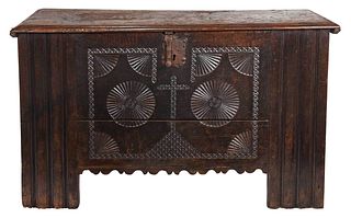 Early Gothic/Style Carved Oak Lift Top Coffer