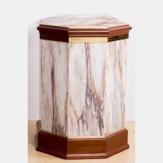 An Octagonal Marble, Mahogany and Brass Pedestal, 20th Century.