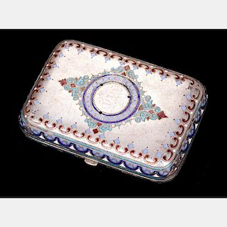 A Russian Silver and Cloisonné Enameled Tobacco Box, 1891,