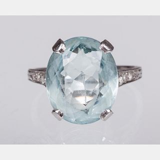 A Platinum, Aquamarine, and Diamond Ring,