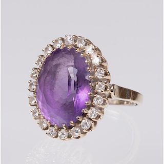 A 14kt. Yellow Gold, Amethyst, and Diamond Ring,
