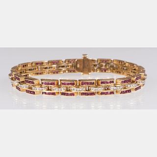 An 18kt. Yellow Gold, Ruby, and Diamond Bracelet,