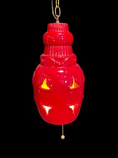Mid Century Red Ceramic Hanging Pendant Lamp