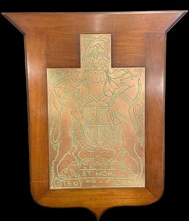 Large Bronze Plaque of the British Monarch of England Dieu et mon Droit