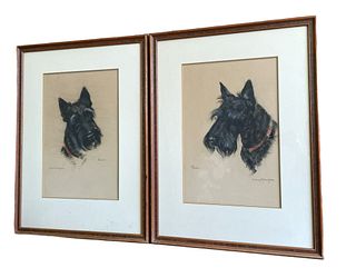 Two Portraits of Scotch Terriers Signed AUDREY McNAUGHTON