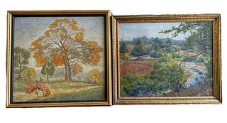 Two Vintage Oil on Canvas Paintings of Trees ZEMAN OUREM 
