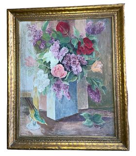 Vintage Oil on Canvas Painting of Floral Still Life Signed J. CHULTZ?