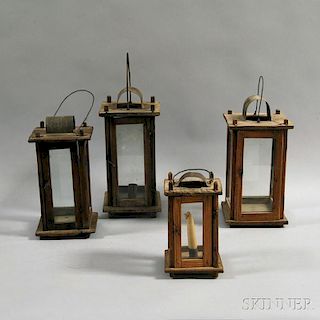 Four Square Wood and Glass Lanterns