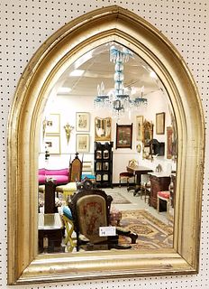 19TH C GOTHIC REVIVAL SILVER GILT BEVELLED MIRROR 43" X 33 1/2" CORDTS MANSION