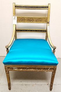 19TH C GILTWOOD CHAIR W/ BRASS INLAY CORDTS MANSION
