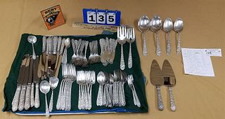 LOT 125 PC ALVIN BRIDAL BOUQUET STERLING FLATWARE SET 121.31 OZT (WEIGHT DOES NOT INCLUDE KNIVES)
