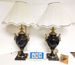 PR LAMPS MADE OF FINEST BLUE VEINED MARBLE FROM CALCUTTA W/ ORMOLU MOUNTS 29" BARONESS JEANNE-MARIE FRIBOURG